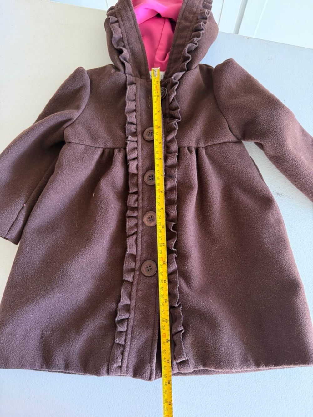 Maggie & Zoe Brown Pea Coat with Pink Hood Lining - Picture 3 of 4